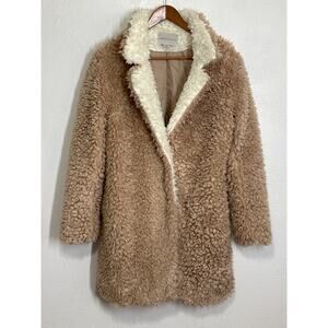 Paper Crane Ultra Soft FuzzyTeddy Bear Coat M Tan Cream Soft Girl Coquette
